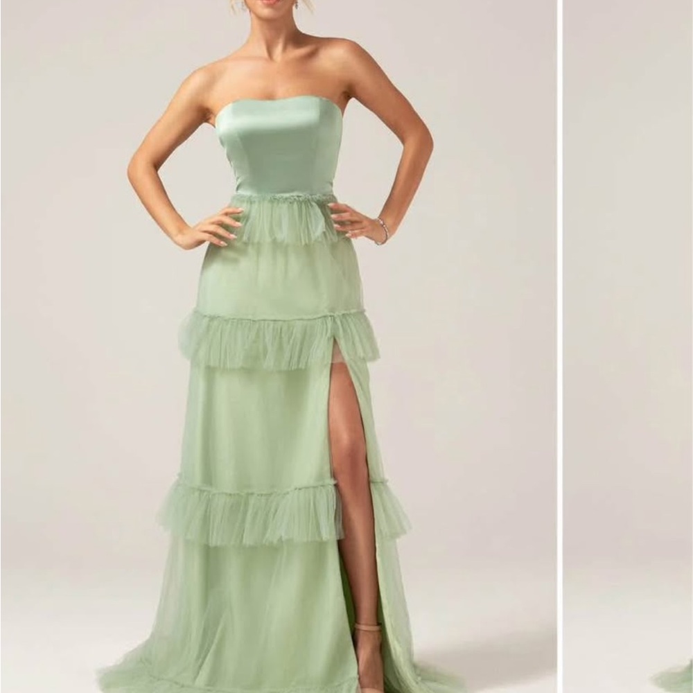 Chic Strapless Matcha Green Dress